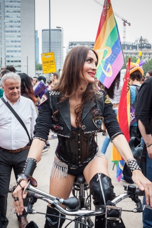 MILAN, ITALY - JUNE 29: Thousands of people march in the city streets for the annual gay pride parade, claiming equality and legal rights in Milan on JUNE 29, 2013のeditorial素材