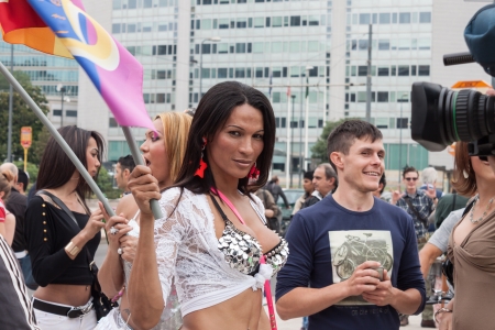 MILAN, ITALY - JUNE 29: Thousands of people march in the city streets for the annual gay pride parade, claiming equality and legal rights in Milan on JUNE 29, 2013のeditorial素材