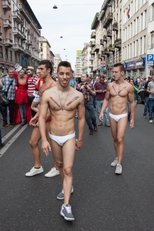 MILAN, ITALY - JUNE 29: Thousands of people march in the city streets for the annual gay pride parade, claiming equality and legal rights in Milan on JUNE 29, 2013のeditorial素材