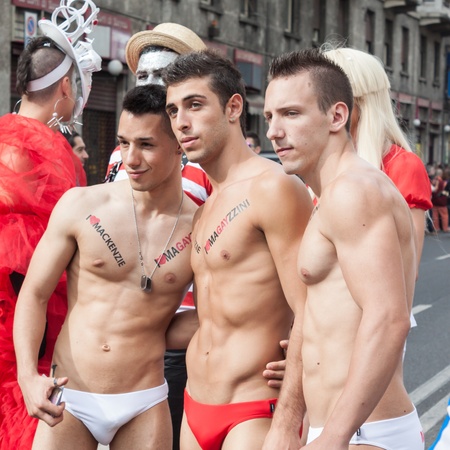 MILAN, ITALY - JUNE 29: Thousands of people march in the city streets for the annual gay pride parade, claiming equality and legal rights in Milan on JUNE 29, 2013のeditorial素材