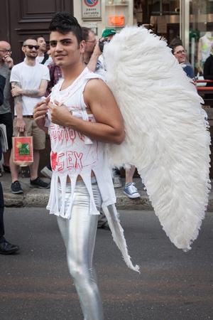 MILAN, ITALY - JUNE 29: Thousands of people march in the city streets for the annual gay pride parade, claiming equality and legal rights in Milan on JUNE 29, 2013のeditorial素材