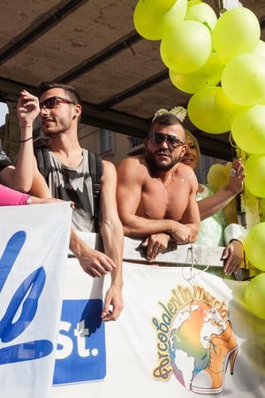 MILAN, ITALY - JUNE 29: Thousands of people march in the city streets for the annual gay pride parade, claiming equality and legal rights in Milan on JUNE 29, 2013のeditorial素材