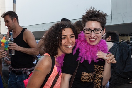 MILAN, ITALY - JUNE 29: Thousands of people march in the city streets for the annual gay pride parade, claiming equality and legal rights in Milan on JUNE 29, 2013のeditorial素材