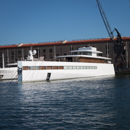 GENOA, ITALY - AUGUST, 28  Steve Jobs  luxury yacht Venus, the so called i-Ship designed by Philippe Starck and custom-built, in the port on August 28, 2013 in Genoa のeditorial素材