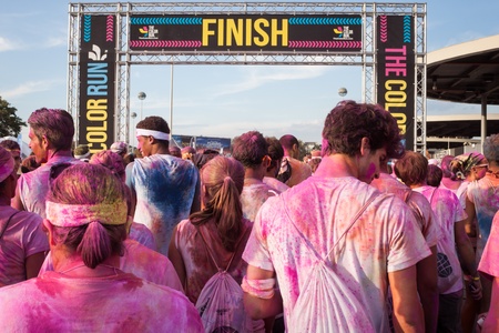 MILAN, ITALY - SEPTEMBER 7  Thousands of people take part in The Color Run event, the funniest and most colorful urban running ever where participants become targets for multicolor powders thrown by organization in Milan on September 7, 2013のeditorial素材