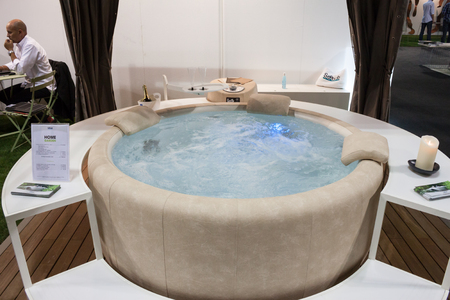MILAN, ITALY - SEPTEMBER, 12  Luxury whirlpool bath at Macef home international show, point of reference for all those in the sector of interior design and architecture in Milan on September 12, 2013 のeditorial素材