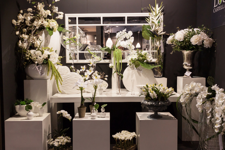 MILAN, ITALY - SEPTEMBER, 12  Vases and flowers at Macef home international show, point of reference for all those in the sector of interior design and architecture in Milan on September 12, 2013 のeditorial素材