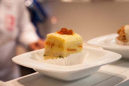 MILAN, ITALY - OCTOBER 18  Elegant small pastry at Host 2013, international exhibition of the hospitality industry on OCTOBER 18, 2013 in Milan  のeditorial素材