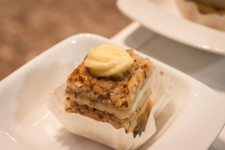 MILAN, ITALY - OCTOBER 18  Elegant small pastry at Host 2013, international exhibition of the hospitality industry on OCTOBER 18, 2013 in Milan  のeditorial素材