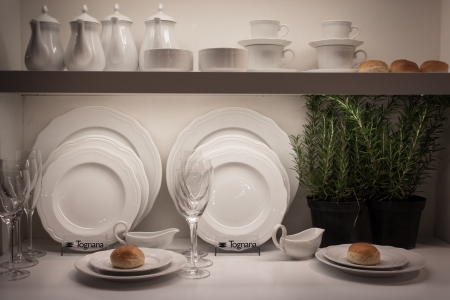 MILAN, ITALY - OCTOBER 18  Elegant tableware at Host 2013, international exhibition of the hospitality industry on OCTOBER 18, 2013 in Milan のeditorial素材