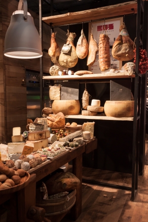 MILAN, ITALY - OCTOBER 18  Different kind of Italian cheese at Host 2013, international exhibition of the hospitality industry on OCTOBER 18, 2013 in Milan のeditorial素材