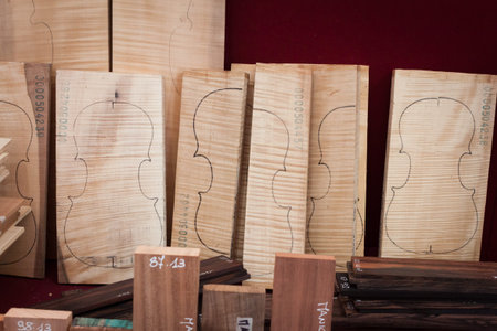MILAN, ITALY - OCTOBER 20: Luthier wood at Milano Guitars & Beyond 2013, important trade show of string instruments with specific attention to guitars on OCTOBER 20, 2013 in Milan.のeditorial素材