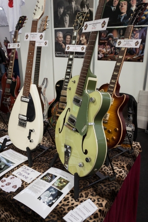 MILAN, ITALY - OCTOBER 20  Electric guitars at Milano Guitars   Beyond 2013, important trade show of string instruments with specific attention to guitars on OCTOBER 20, 2013 in Milan のeditorial素材