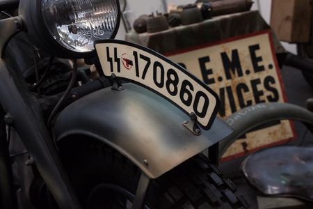 MILAN, ITALY - NOVEMBER 2  Detail of SS motorbike plate at Militalia, exhibition dedicated to militaria collectors and military associations on NOVEMBER 2, 2013 in Milan のeditorial素材
