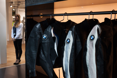 MILAN, ITALY - NOVEMBER 5  Motorbike jackets at EICMA, international motorcycle exhibition on NOVEMBER 5, 2013 in Milan のeditorial素材