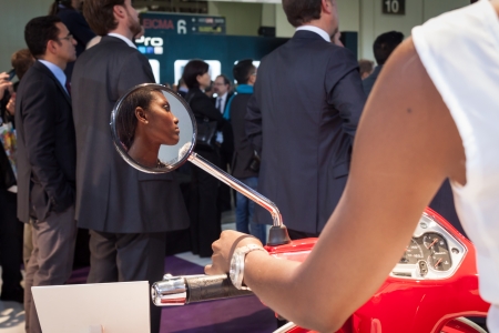 MILAN, ITALY - NOVEMBER 5  People visit EICMA, international motorcycle exhibition on NOVEMBER 5, 2013 in Milan のeditorial素材