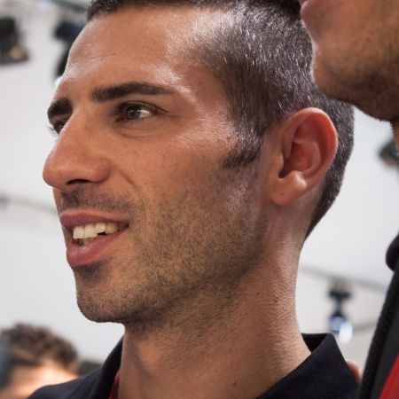 MILAN, ITALY - NOVEMBER 5  Italian superbike pilot Marco Melandri visits EICMA, international motorcycle exhibition on NOVEMBER 5, 2013 in Milan のeditorial素材