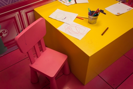 MILAN, ITALY - NOVEMBER 22  Children chair and table at G  come giocare, trade fair dedicated to games, toys and children on NOVEMBER 22, 2013 in Milan のeditorial素材