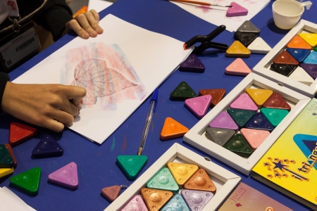 MILAN, ITALY - NOVEMBER 22  Drawing activity at G  come giocare, trade fair dedicated to games, toys and children on NOVEMBER 22, 2013 in Milan のeditorial素材