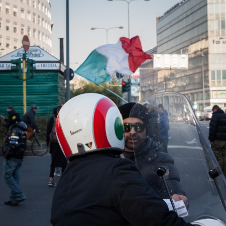 MILAN, ITALY - DECEMBER 10: Demonstrators occupy the city streets blocking the traffic to protest against government and politicians on DECEMBER 10, 2013 in Milan.のeditorial素材