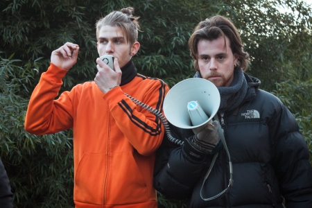 MILAN, ITALY - DECEMBER 11  Demonstrators occupy the city streets blocking the traffic to protest against government and politicians on DECEMBER 11, 2013 in Milan のeditorial素材