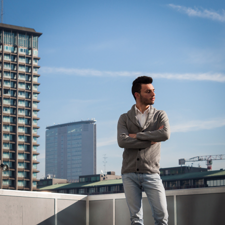 Portrait of a handsome young man with beardの写真素材