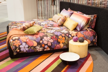 MILAN, ITALY - JANUARY 20  Missoni bed linen on display at HOMI, home international show and point of reference for all those in the sector of interior design on JANUARY 20, 2014 in Milan のeditorial素材