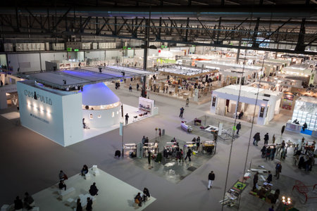 MILAN, ITALY - JANUARY 20  Top view of booths and people at HOMI, home international show and point...
