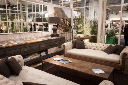 MILAN, ITALY - JANUARY 20  Living room on display at HOMI, home international show and point of reference for all those in the sector of interior design on JANUARY 20, 2014 in Milan のeditorial素材