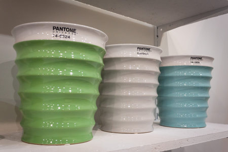 MILAN, ITALY - JANUARY 20  Pantone vases on display at HOMI, home international show and point of...