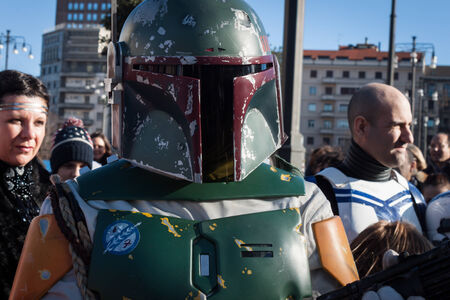 MILAN, ITALY - JANUARY 26: People of 501st Legion, official costuming organization, take part in the Star Wars Parade wearing perfectly accurate costumes on JANUARY 26, 2013 in Milan.のeditorial素材