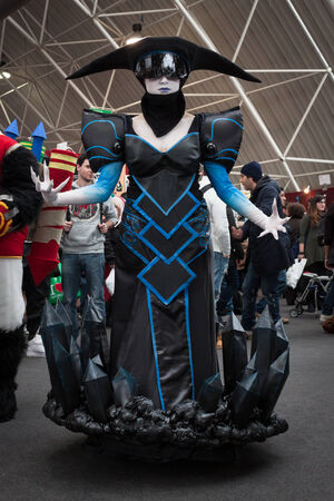 MILAN, ITALY - FEBRUARY 2: Cosplayer poses at Festival del Fumetto, convention dedicated to comics and cosplay world on FEBRUARY 2, 2014 in Milan.のeditorial素材