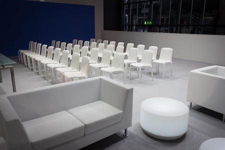 MILAN, ITALY - FEBRUARY 13  White empty chairs at Bit, international tourism exchange reference point for the travel industry on FEBRUARY 13, 2014 in Milan のeditorial素材