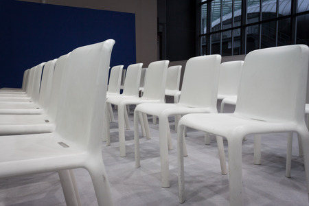 MILAN, ITALY - FEBRUARY 13  White empty chairs at Bit, international tourism exchange reference point for the travel industry on FEBRUARY 13, 2014 in Milan のeditorial素材