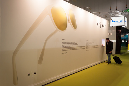 MILAN, ITALY - MARCH 1: People visit Mido, international exhibition for optics, optometry and ophtalmology on MARCH 1, 2014 in Milan.のeditorial素材
