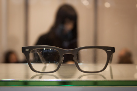 MILAN, ITALY - MARCH 1: Glasses on display at Mido, international exhibition for optics, optometry and ophtalmology on MARCH 1, 2014 in Milan.のeditorial素材