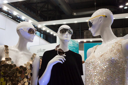 MILAN, ITALY - MARCH 1: Mannequins wearing sunglasses at Mido, international exhibition for optics, optometry and ophtalmology on MARCH 1, 2014 in Milan.のeditorial素材