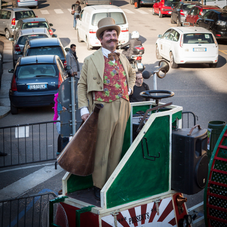 MILAN, ITALY - MARCH 6: Performer takes part in Milan Clown Festival, international event dedicated to clowns and street theatre on MARCH 6, 2014 in Milan.のeditorial素材