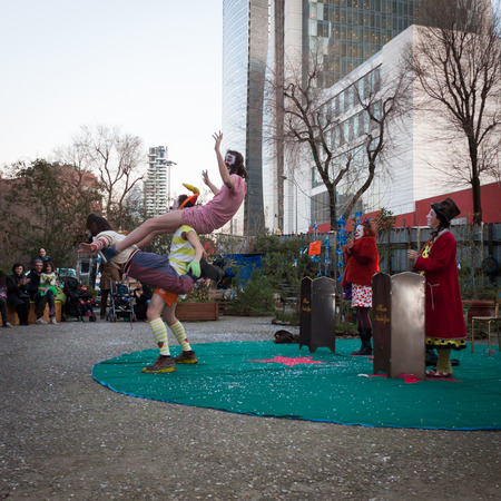 MILAN, ITALY - MARCH 6: Performers take part in Milan Clown Festival, international event dedicated to clowns and street theatre on MARCH 6, 2014 in Milan.のeditorial素材