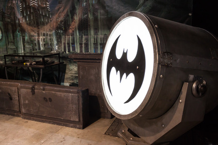 MILAN, ITALY - MARCH 14: Batsignal device on display at Cartoomics, event dedicated to comics, cartoons, cosplay, fantasy and gaming on MARCH 14, 2014 in Milanのeditorial素材