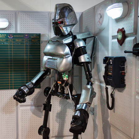 MILAN, ITALY - MARCH 14: Battlestar Galactica robot on display at Cartoomics, event dedicated to comics, cartoons, cosplay, fantasy and gaming on MARCH 14, 2014 in Milanのeditorial素材