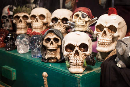 MILAN, ITALY - MARCH 14: Skulls on display at Cartoomics, event dedicated to comics, cartoons, cosplay, fantasy and gaming on MARCH 14, 2014 in Milanのeditorial素材