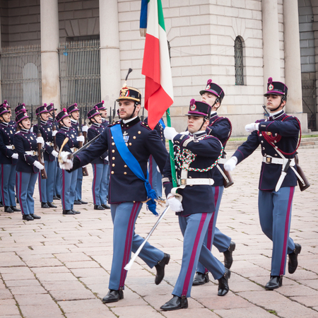 MILAN, ITALY - MARCH 22: Teulie military school cadets take part in the traditional oath ceremony on MARCH 22, 2014 in Milan.のeditorial素材