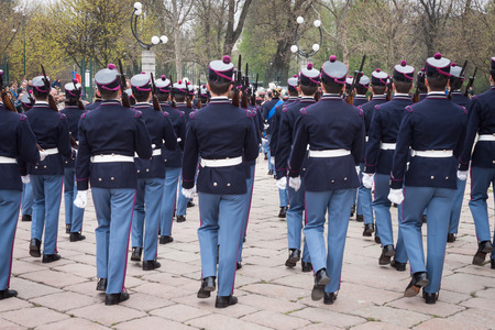 MILAN, ITALY - MARCH 22: Teulie military school cadets take part in the traditional oath ceremony on MARCH 22, 2014 in Milan.のeditorial素材