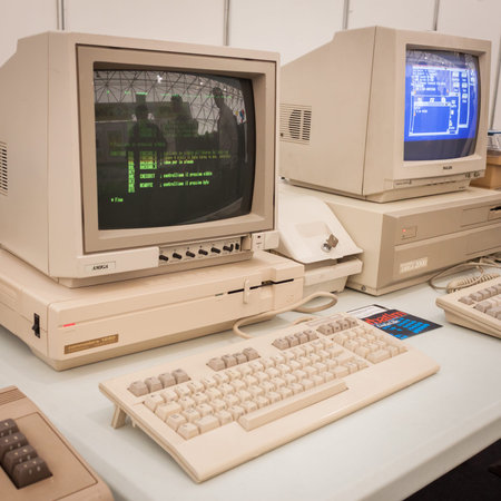 MILAN, ITALY - MARCH 30: Vintage computers on display at Robot and Makers Milano Show, event...