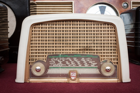 MILAN, ITALY - MARCH 30: Vintage radio on display at Robot and Makers Milano Show, event dedicated to robotics and makers on MARCH 30, 2014 in Milan.のeditorial素材
