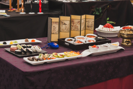 MILAN, ITALY - APRIL 27: Japanese food on dispaly at Orient Festival, event dedicated to Oriental culture and traditions on APRIL 27, 2014 in Milan.のeditorial素材