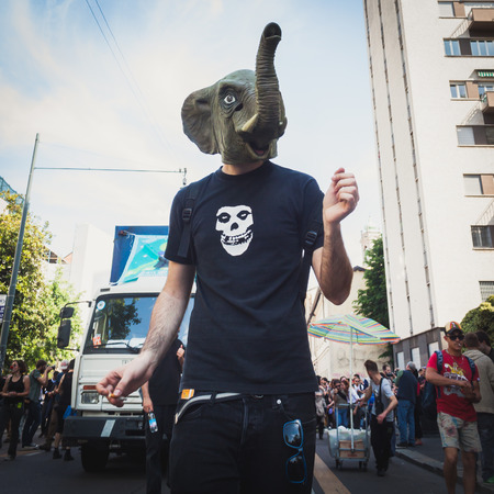 MILAN, ITALY - MAY 1: Thousands of people take part in Mayday parade to celebrate the international Workers' Day on MAY 1, 2014 in Milan.のeditorial素材