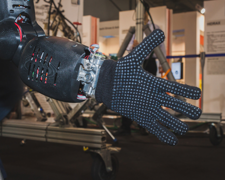 MILAN, ITALY - MAY 7: Detail of Coman robot on display at Solarexpo, international exhibition for promoting innovative and renewable energy technology on MAY 7, 2014 in Milan.のeditorial素材