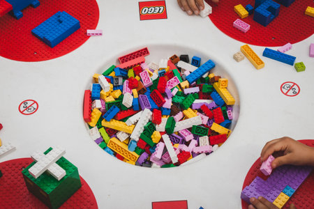 MILAN, ITALY - MAY 10: Children play at Lego Village, event held in the city streets to promote...